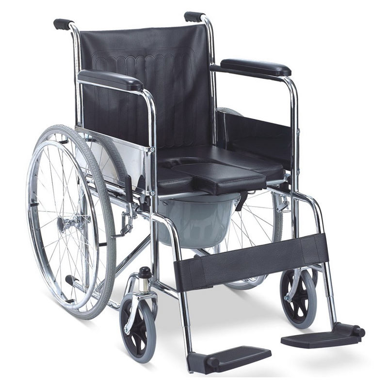 Chromed steel frame commode chair, wheel chair, commode chair